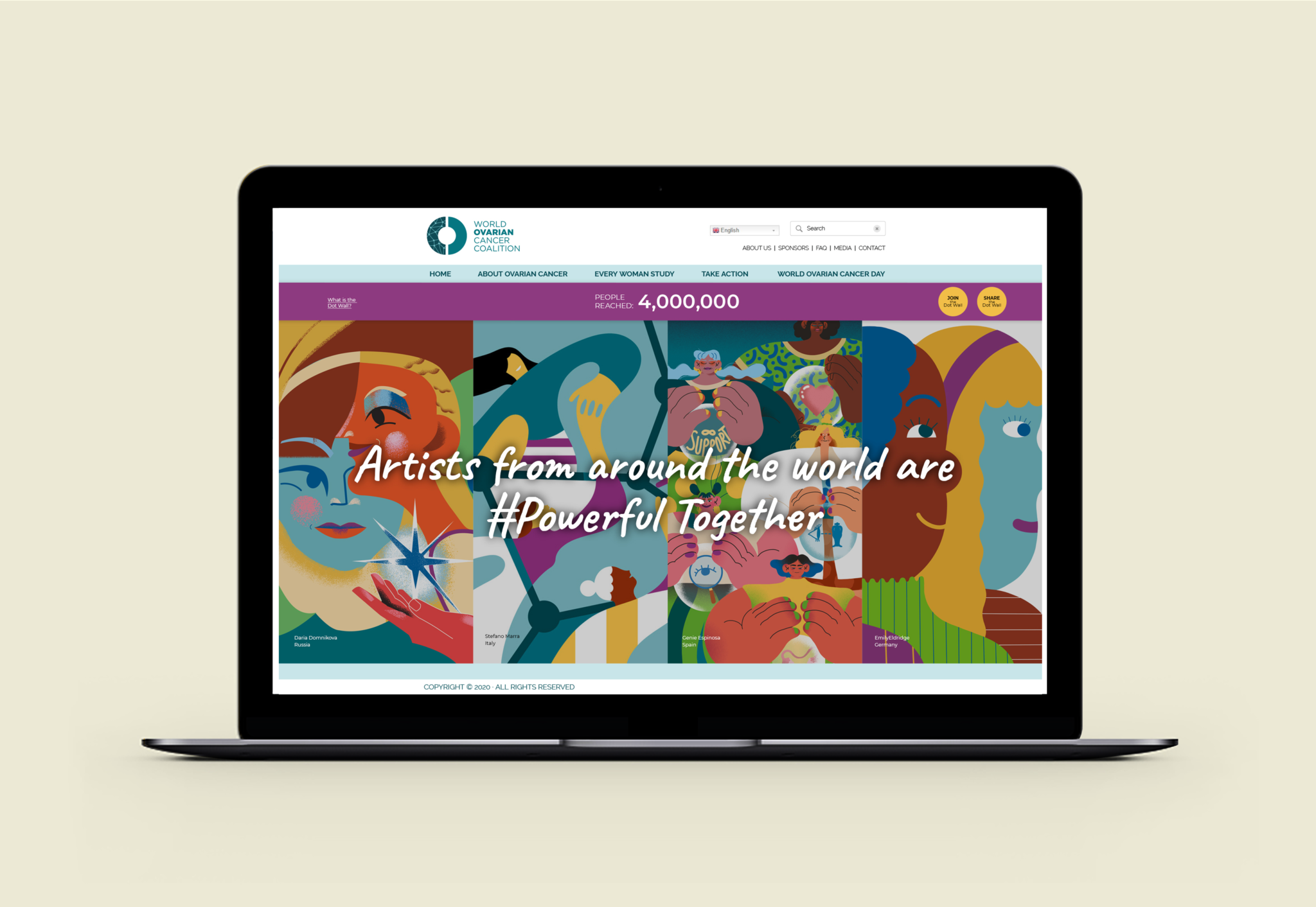 World Ovarian Cancer Coalition campaign website on laptop